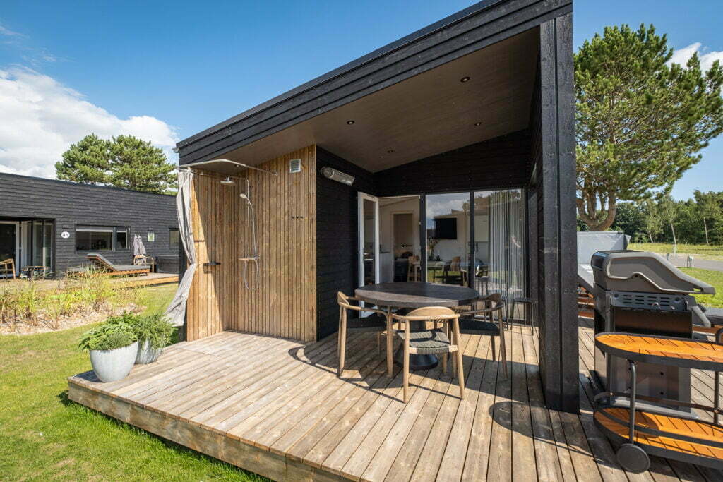 Terrasse på Premium Strandhytte på Feddet Strand Resort